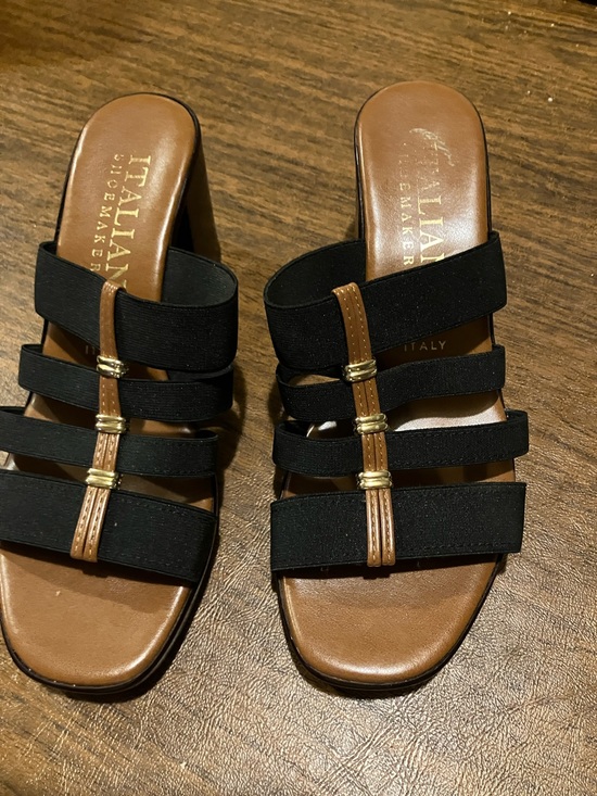 Italian Shoemakers Shoes - Italian Shoemakers Black and Brown Strappy Elastic Slide Mules